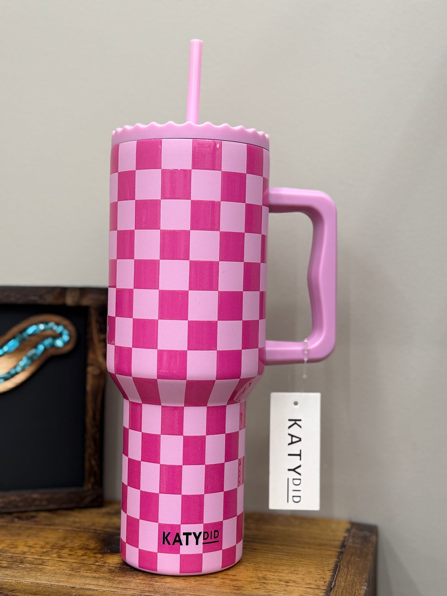 Pink Checkered Tumbler