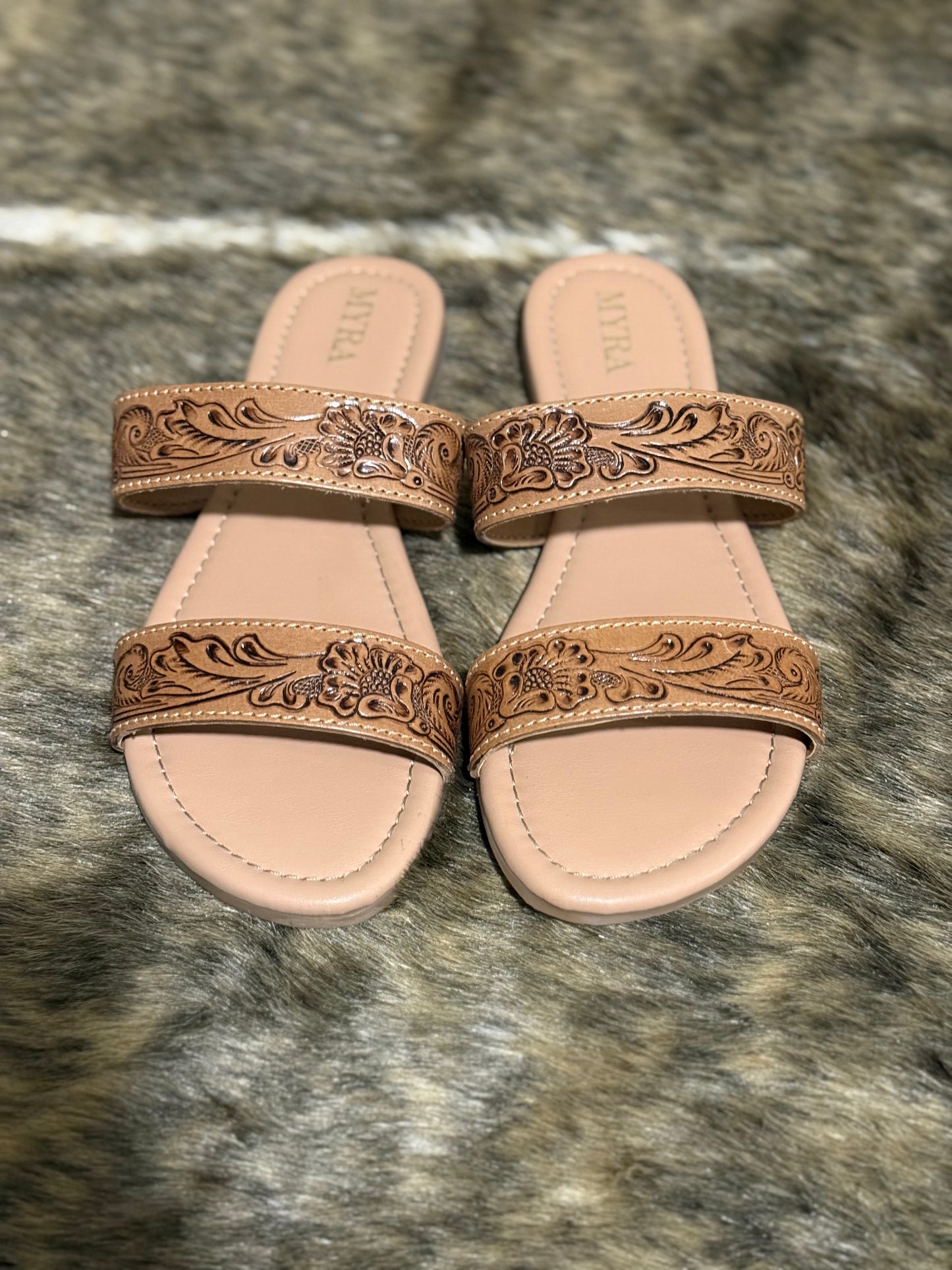 Terra Trails Hand-Tooled Sandals- Brown