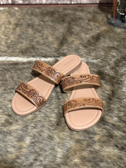 Terra Trails Hand-Tooled Sandals- Brown