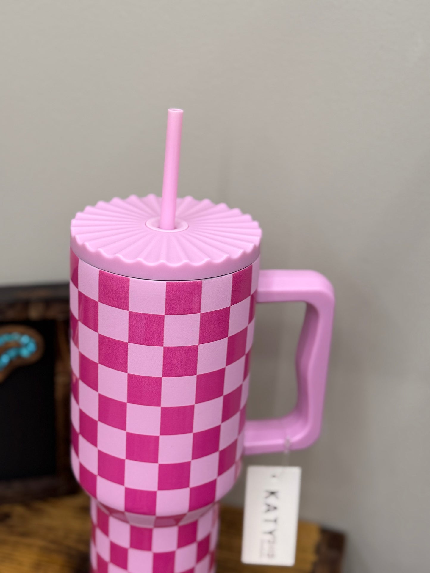 Pink Checkered Tumbler