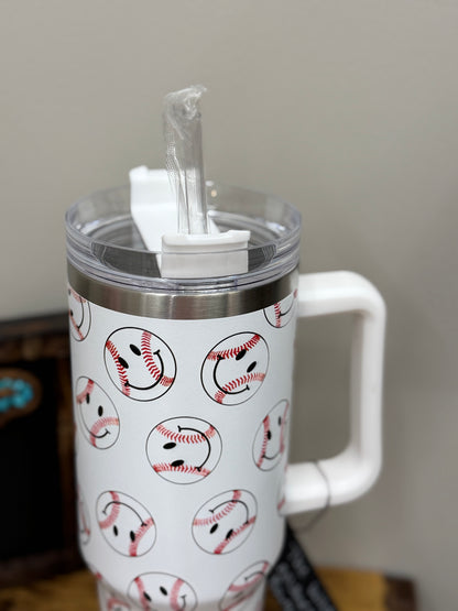 Baseball Smiley Face Tumbler