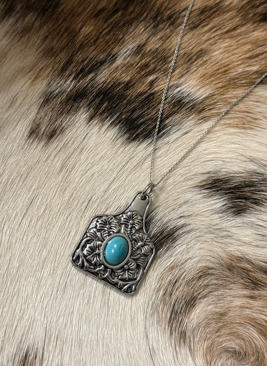 Turquoise Cow Tag Necklace